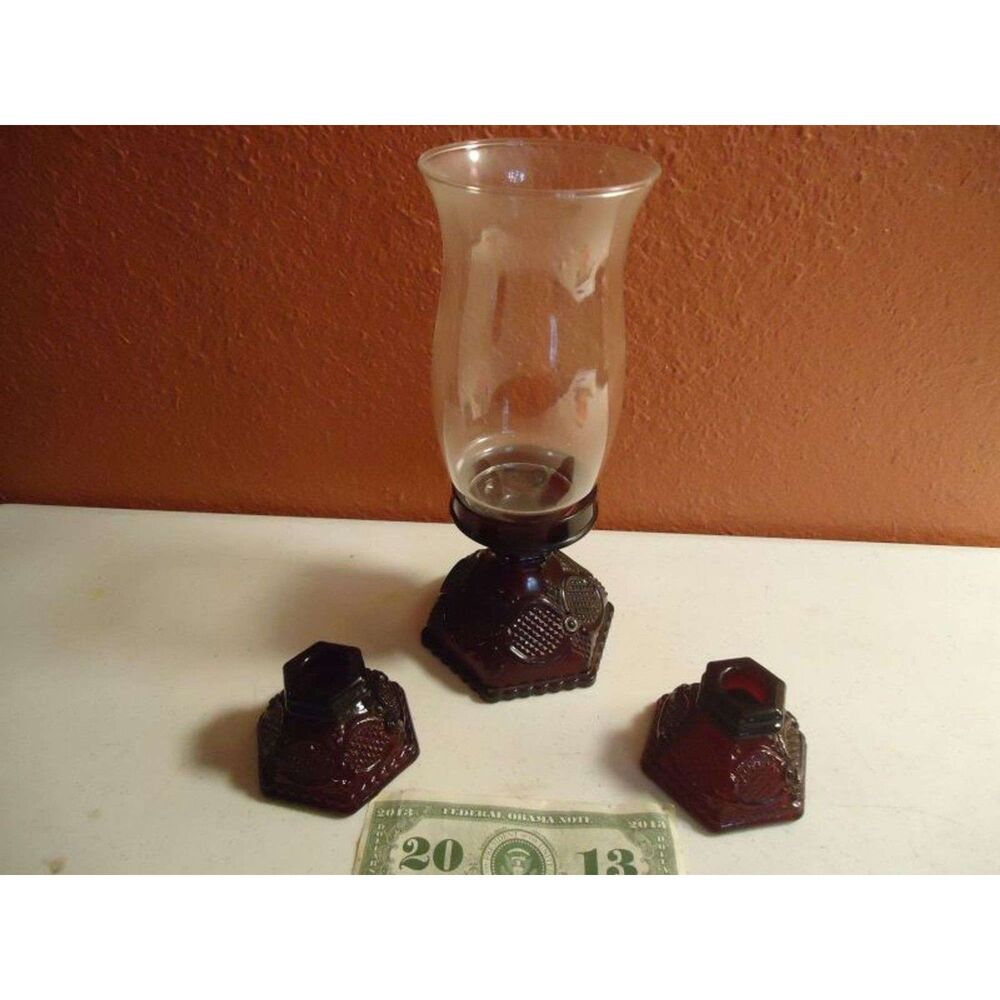 Avon Ruby Red, Cape Cod, Candle Holders, Large One with Globe.